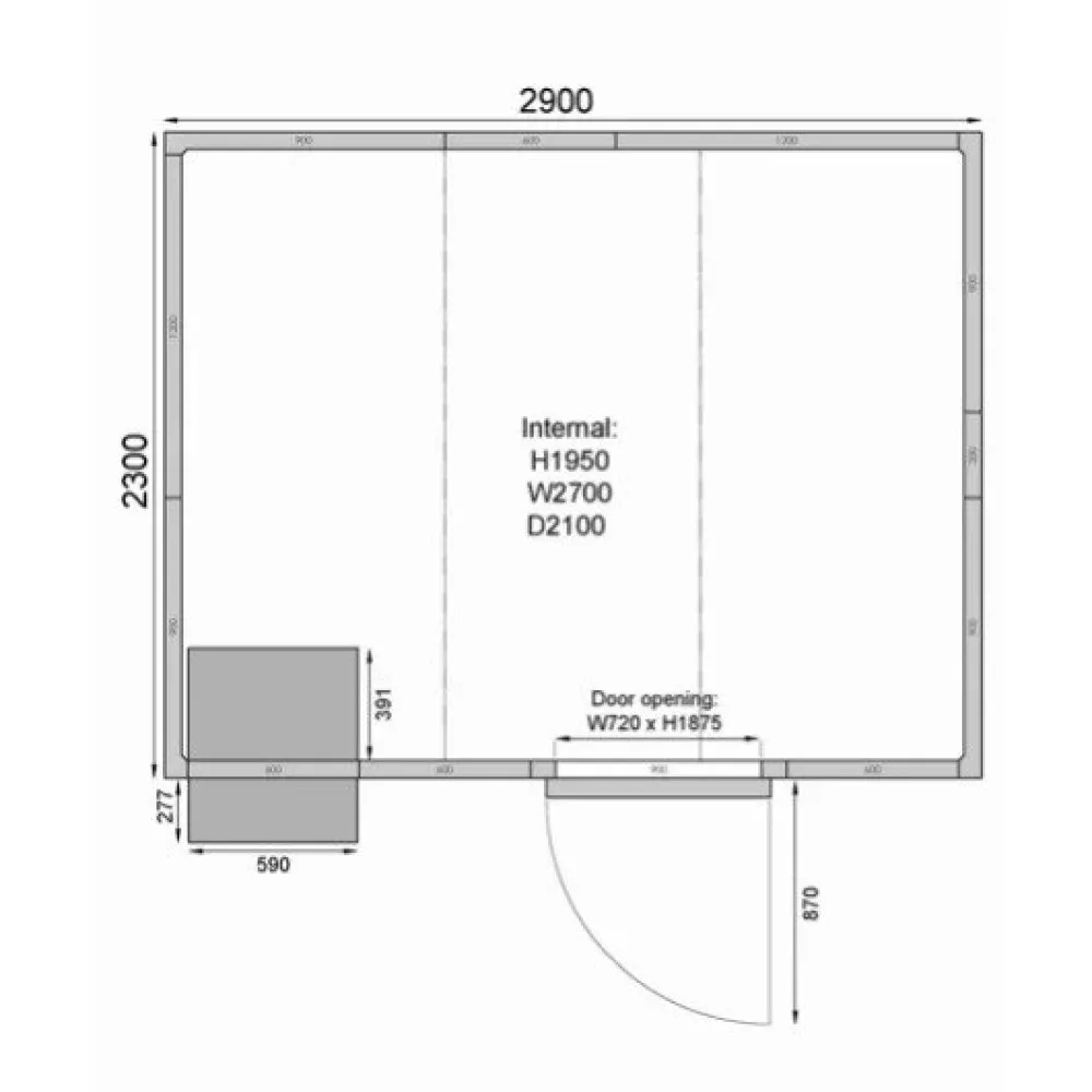 Chambre froide modulable 2900 / 2300 / 2110 MM 10.56m3