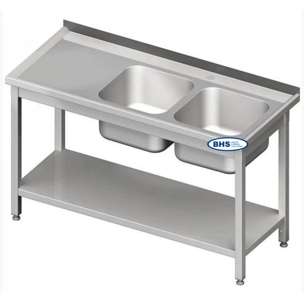 Heavy-Duty Metal Work Table with Double Sink and Storage Shelf