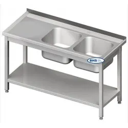 Metal table with double  sink and shelf 2400