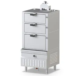 Gas steam boiling pan with three chambers