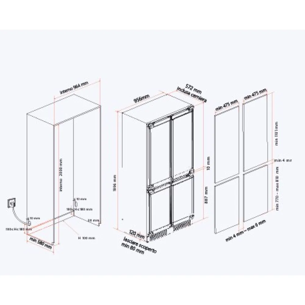 Četru durvju iebūvēts ledusskapis ar paneli R96BICD