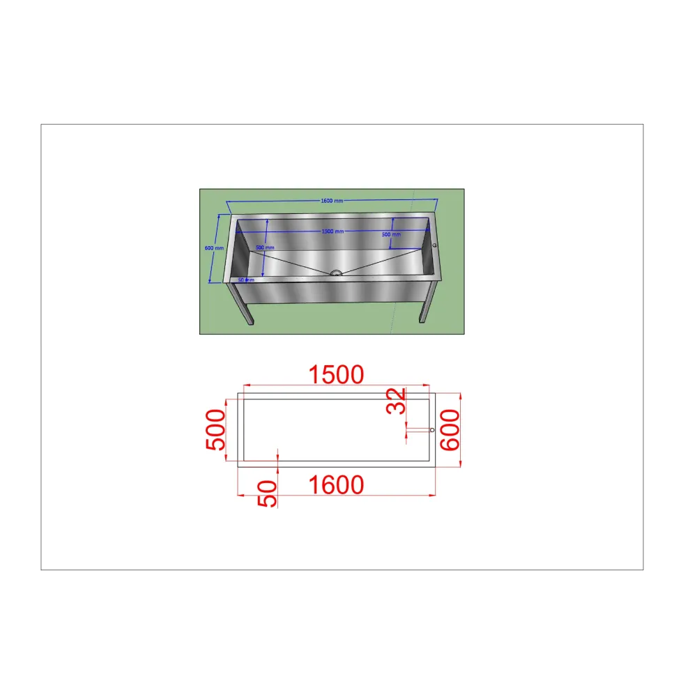Nerūsējošā tērauda brīvi stāvoša vanna 1600 mm