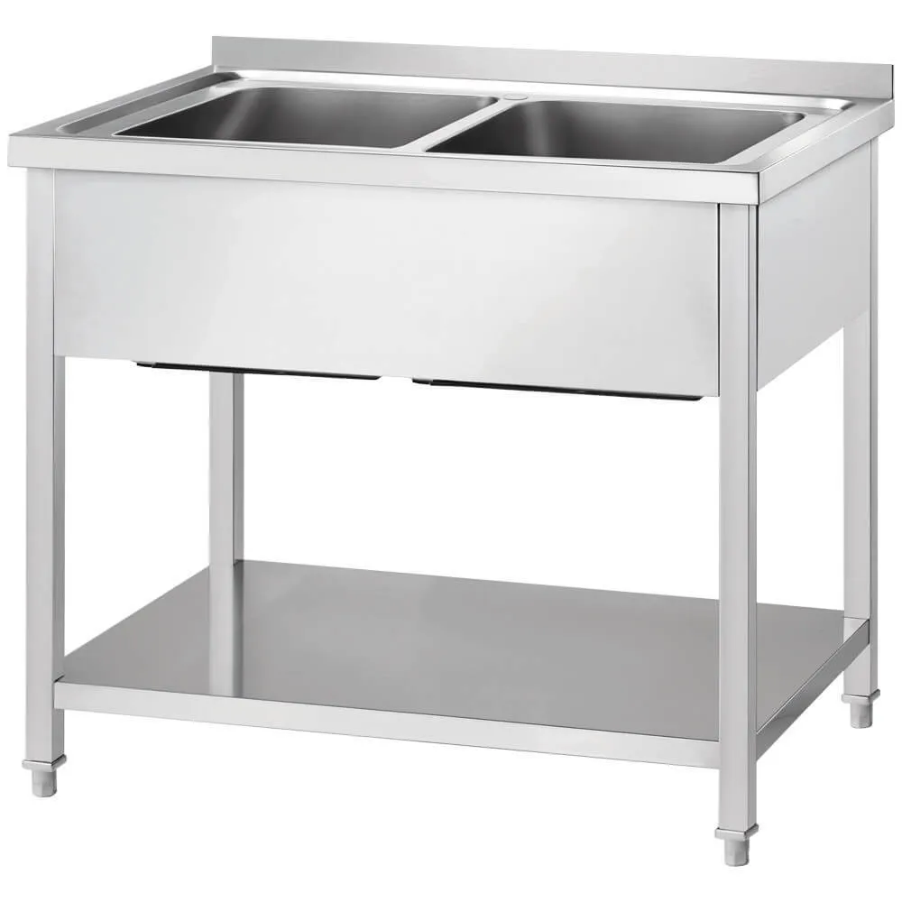 GREDIL roostevabast terasest laud kahe valamuga ja riiuliga 1000 × 700 × 850 mm (673707)