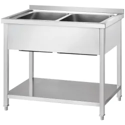 GREDIL roostevabast terasest laud kahe valamuga ja riiuliga 1000 × 700 × 850 mm