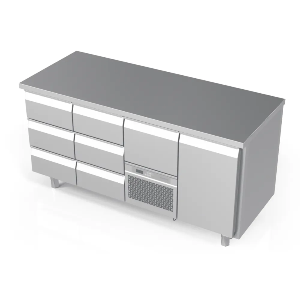 Ergonomiškas šaldytuvas su stalčiais P345