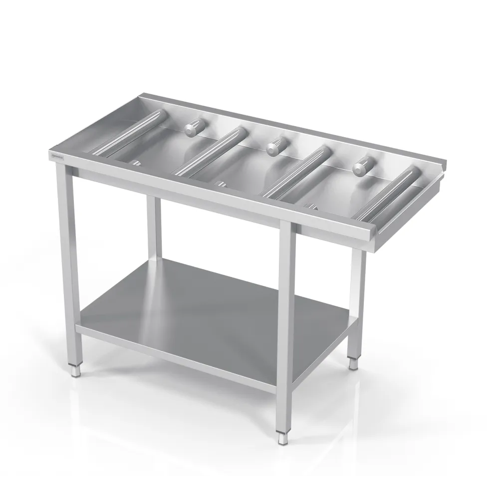 Удобный стол для посудомоечной машины с роликами и полкой