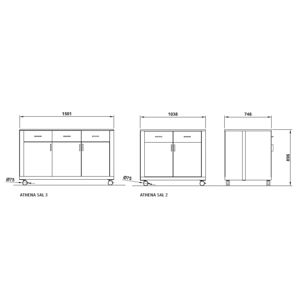 Athena Sal 3 Neutralus Modulis su Durelėmis ir Stalčiais