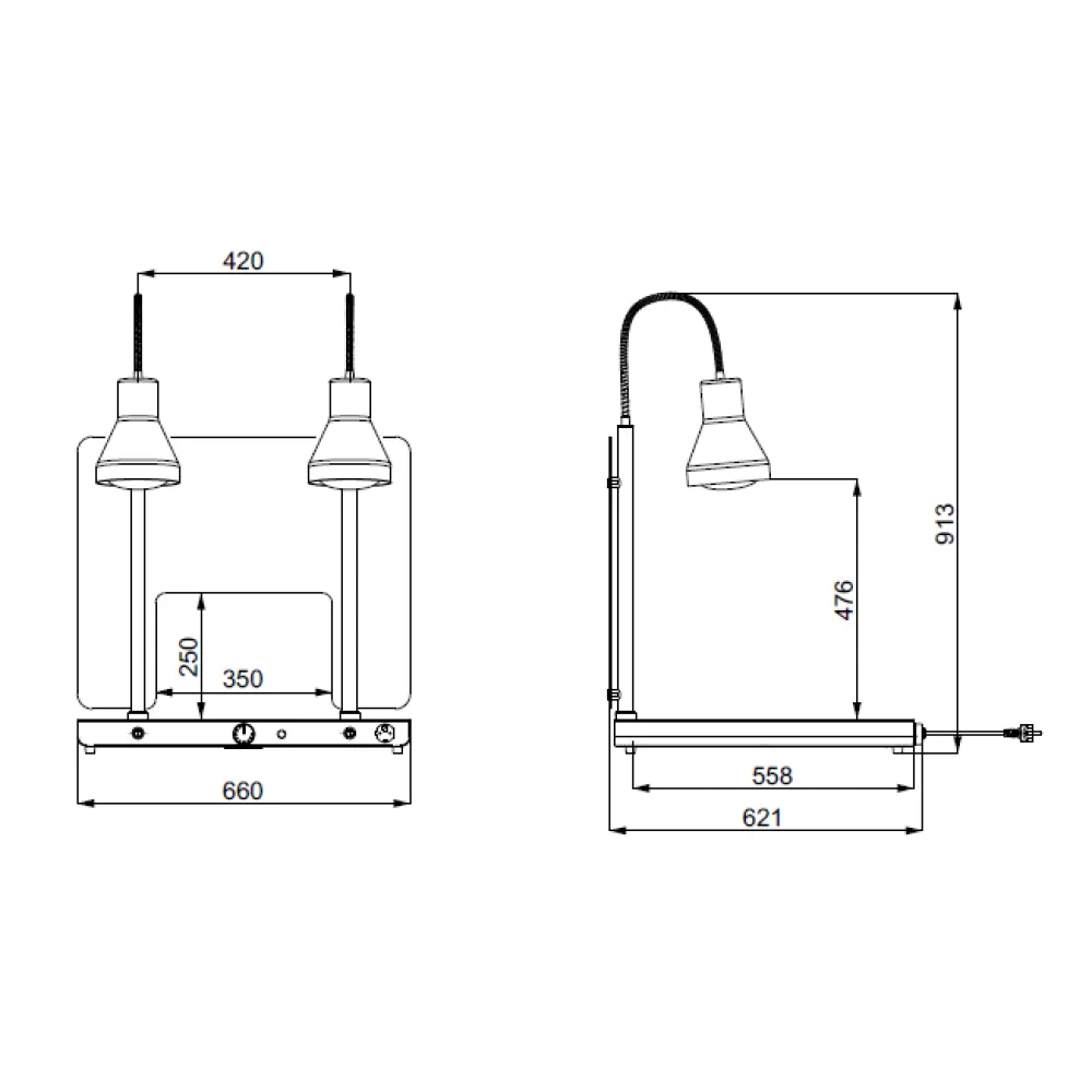 HEATING PLATE WITH 2 FLEXIBLE INFRARED LAMPS HELIOS 2/1 PASS FLEX P2