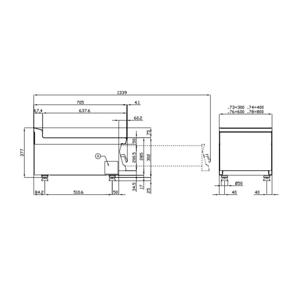 Inox sahtliga töötasapind 70 MARINE PLT-76X (18010600X)