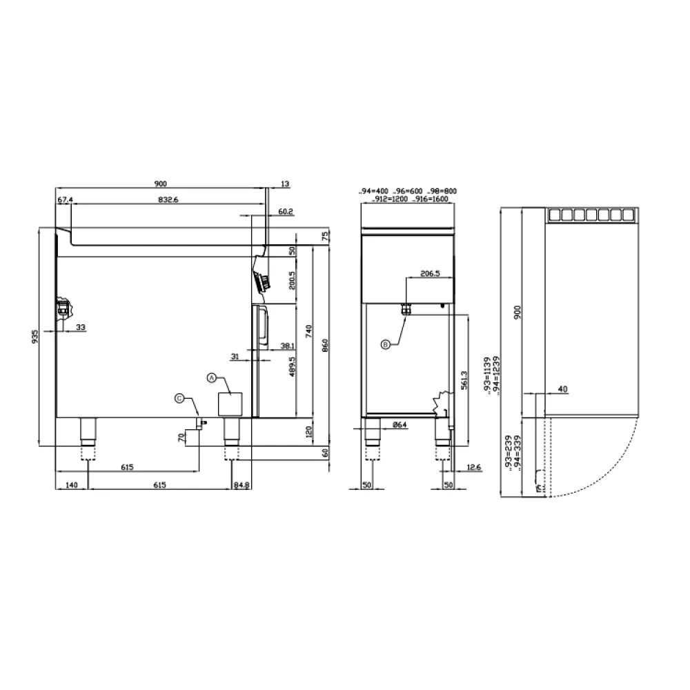 Gaasiga sile grillplaat neutraalse kapiga 90 FTL-912G (0923125B)