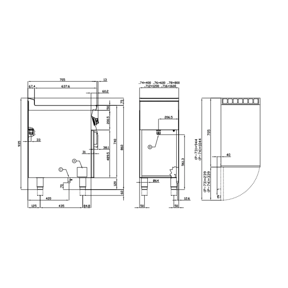 Gaasiga sile grillplaat neutraalse kapiga 70 FTL-74G (08230451)